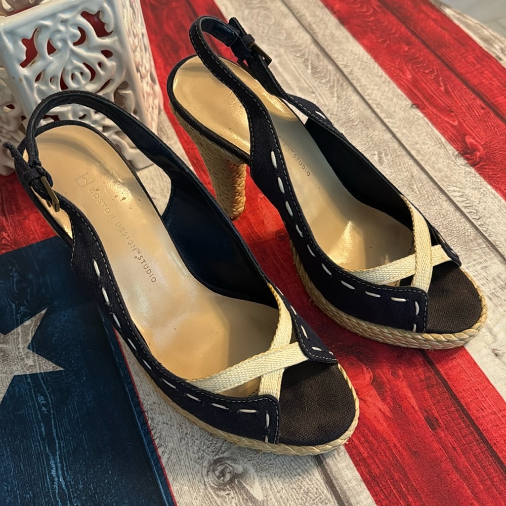 Chadwick’s nautical navy blue and cream heels